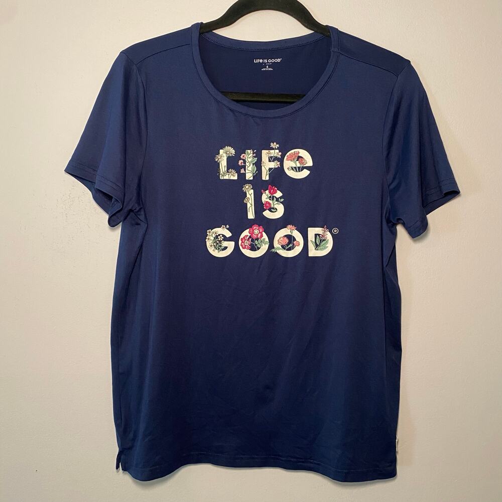 Life Is Good Navy Blue Floral Sleep Shirt Tee Stretchy Pajama Women's size Small